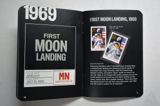 The USPS "Postal Passport to the Galaxy" can be used to mount stamps for "space firsts," such as the first moon landing in 1969.