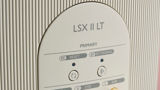 The KEF LSX II LT speakers showing the name