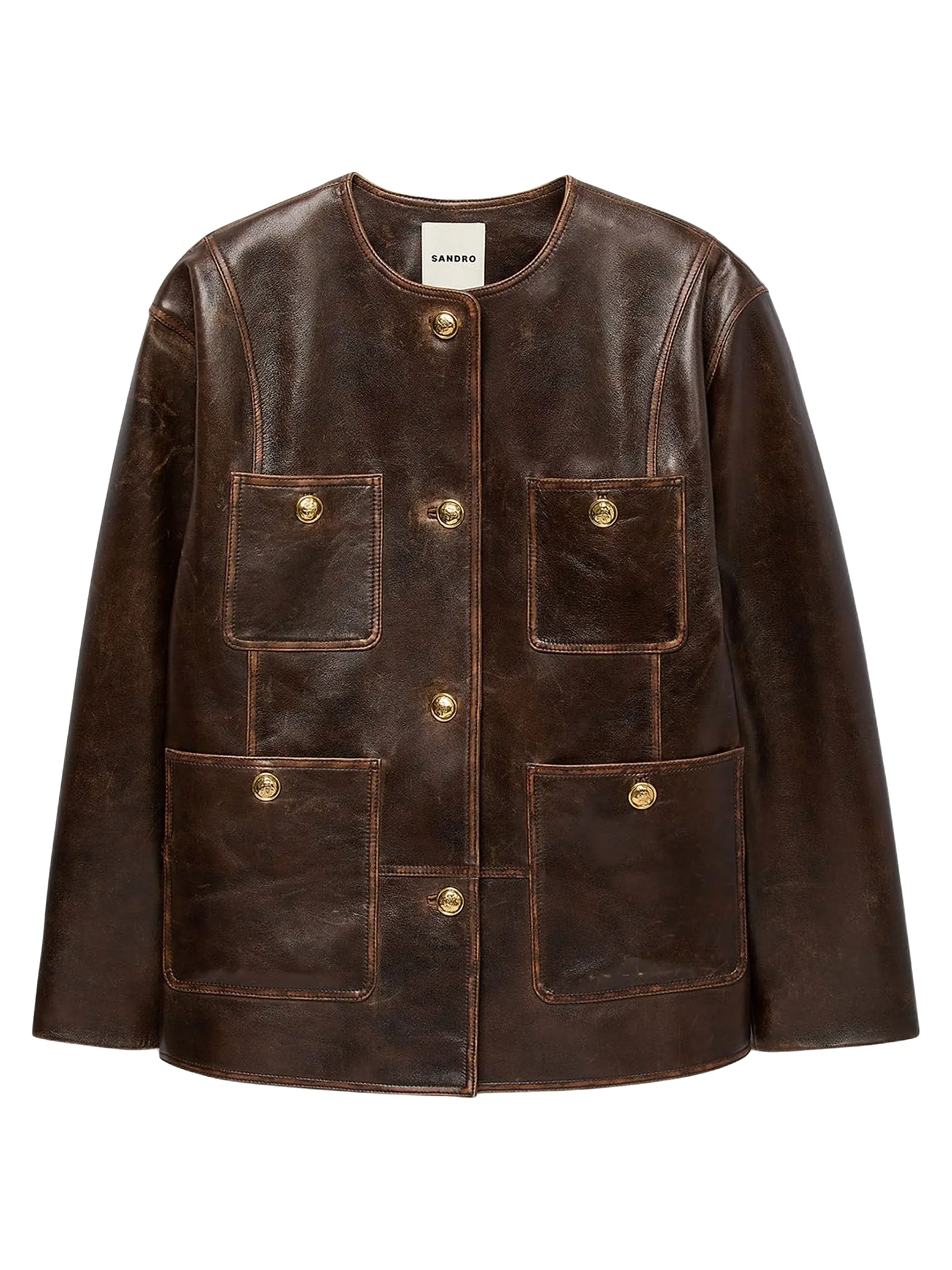 Long Distressed Leather Jacket