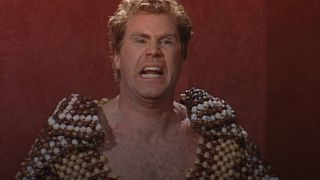 Will Ferrell growls as he wears a suit of beads on Saturday Night Live.