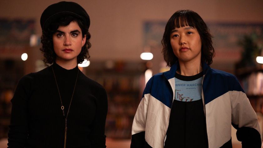 L-R: Sarah Yarkin as Rhonda and Ci Hang Ma as Quinn standing next to each other in School Spirits.