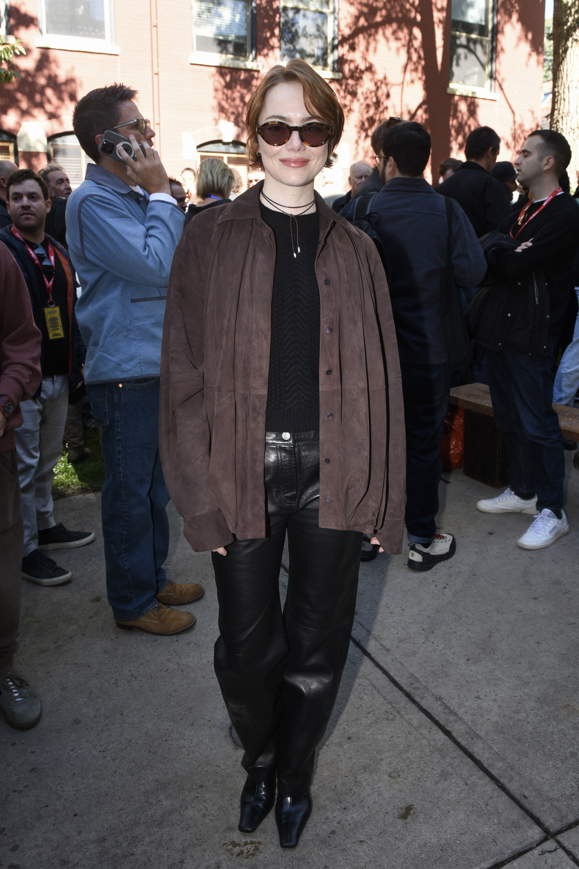 Emma Stone attended the Telluride Film Festival in leather Khaite ankle boots