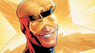 A promotional image of Booster Gold smiling for his DCU TV series