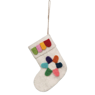 Creative Co-Op Wool Felt Stocking Ornament with Applique, Multicolor