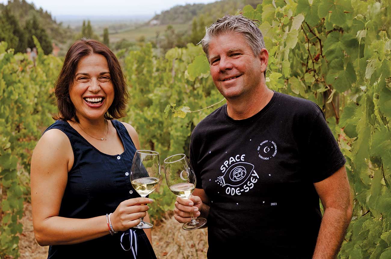 Maria Vicente and Jim Cawood in Ode&amp;rsquo;s B vineyard