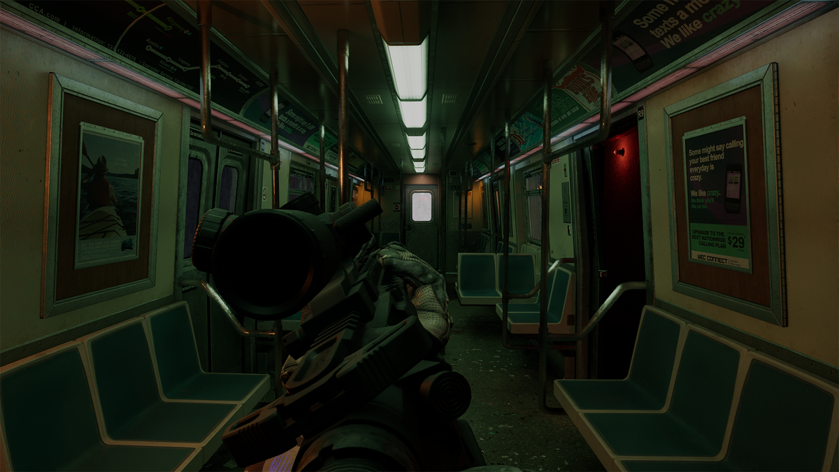 Moving through some kind of haunted train in Veil.