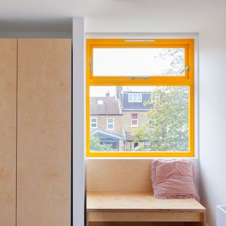 small bedroom yellow window frames