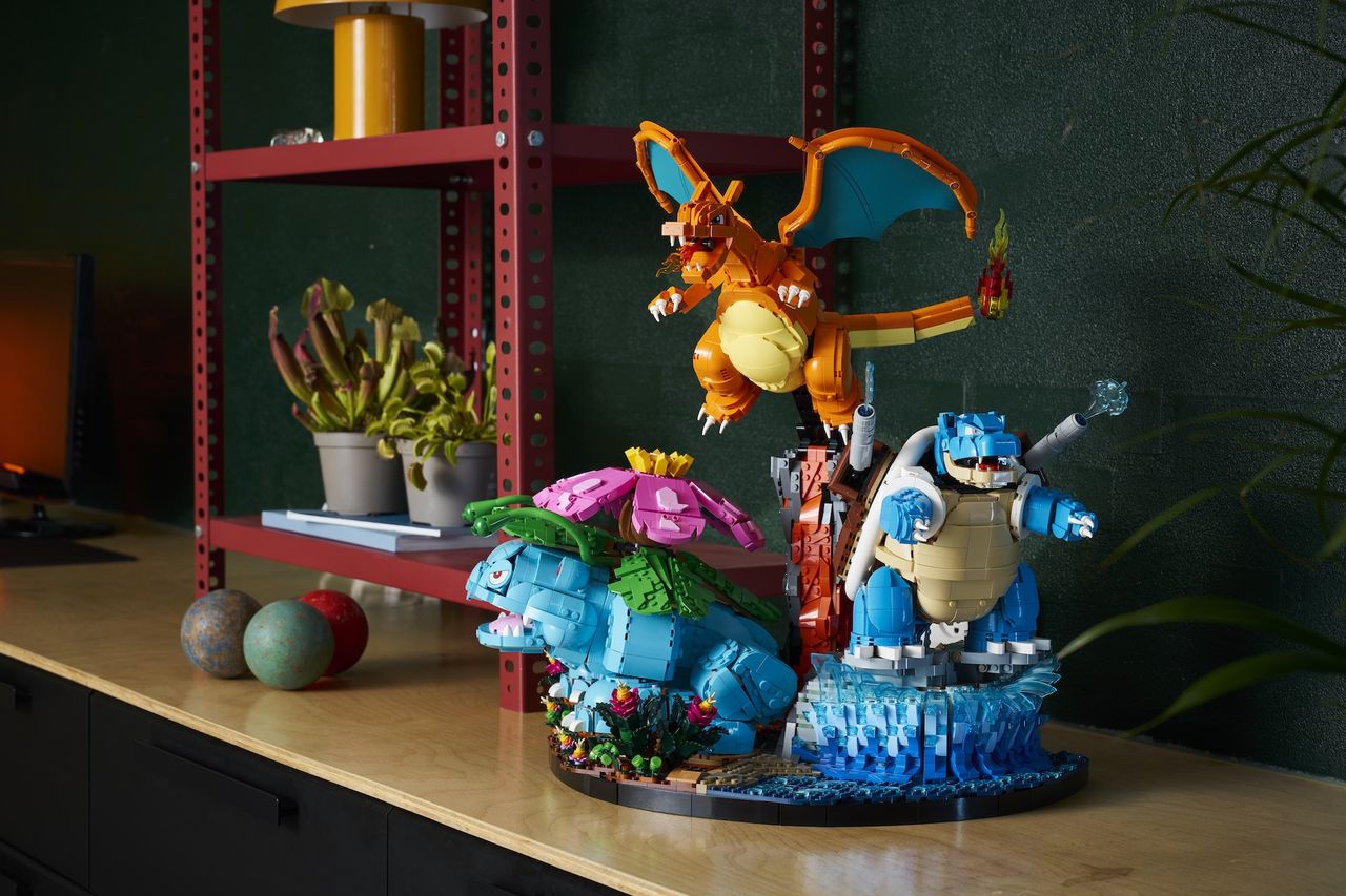 LEGO Venusaur, Charizard and Blastoise from different angles