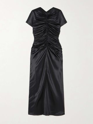 Aubree Ruched Silk-Satin Midi Dress