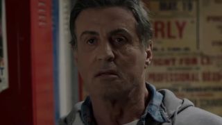 Sylvester Stallone's Rocky with pained expression on his face in Creed