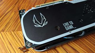 Nvidia GeForce RTX 4070 Super backplate with Zotac logo and words "live to game" printed