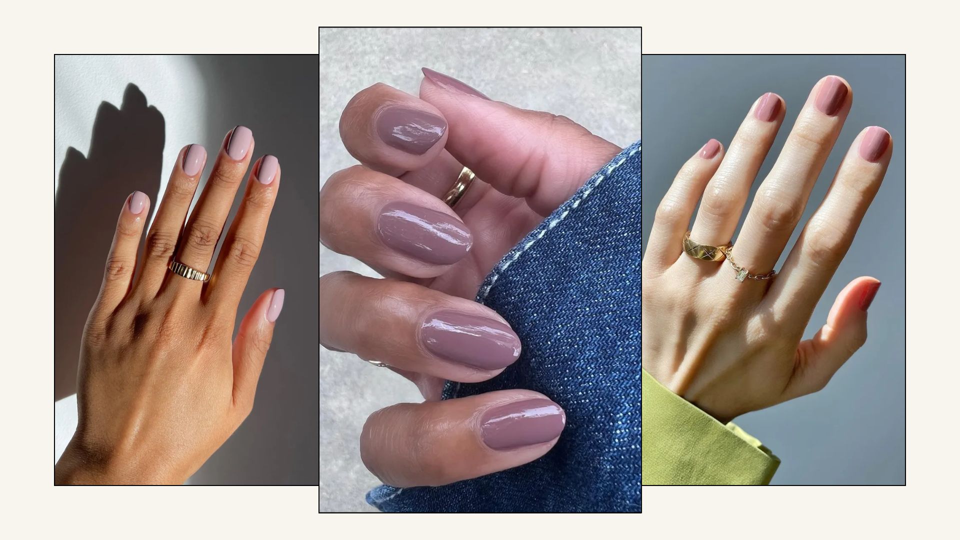 A collage of mauve manicures