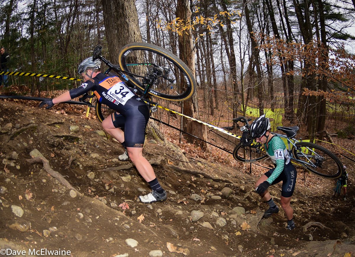 Megan Chinburg leading Britlee Bowman (House Industries) on the steep run-up