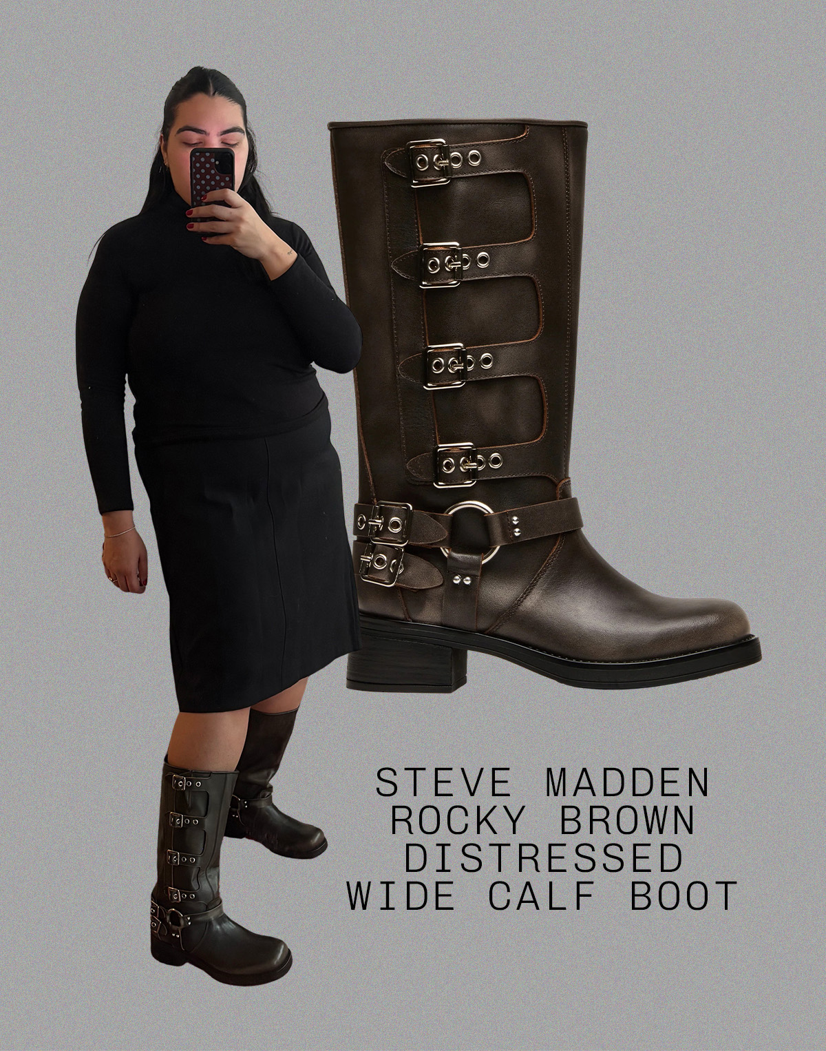 Who What Wear editor Ana Escalante wears different wide-calf boots.