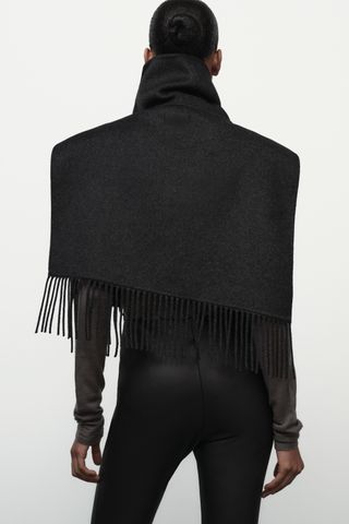 Asymmetrical Fringed Wool Blend Cape