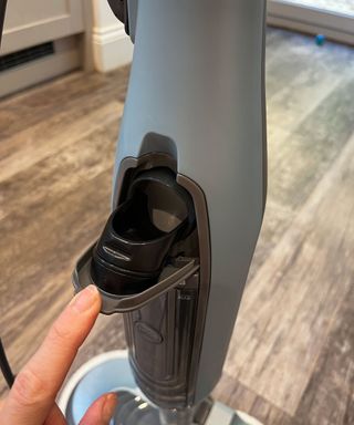 Shark Scrub & Steam mop in use on grey kitchen flooring