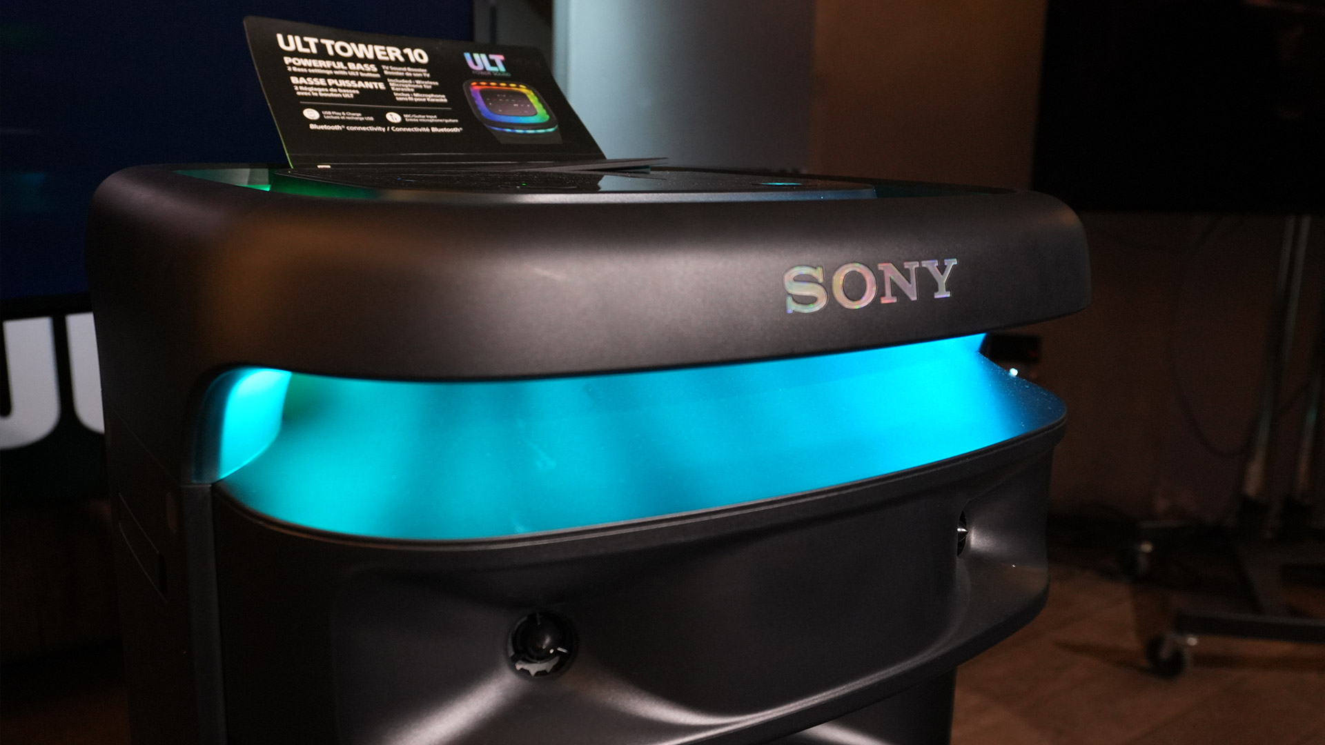 A close up of the Sony ULT Tower 10 speaker