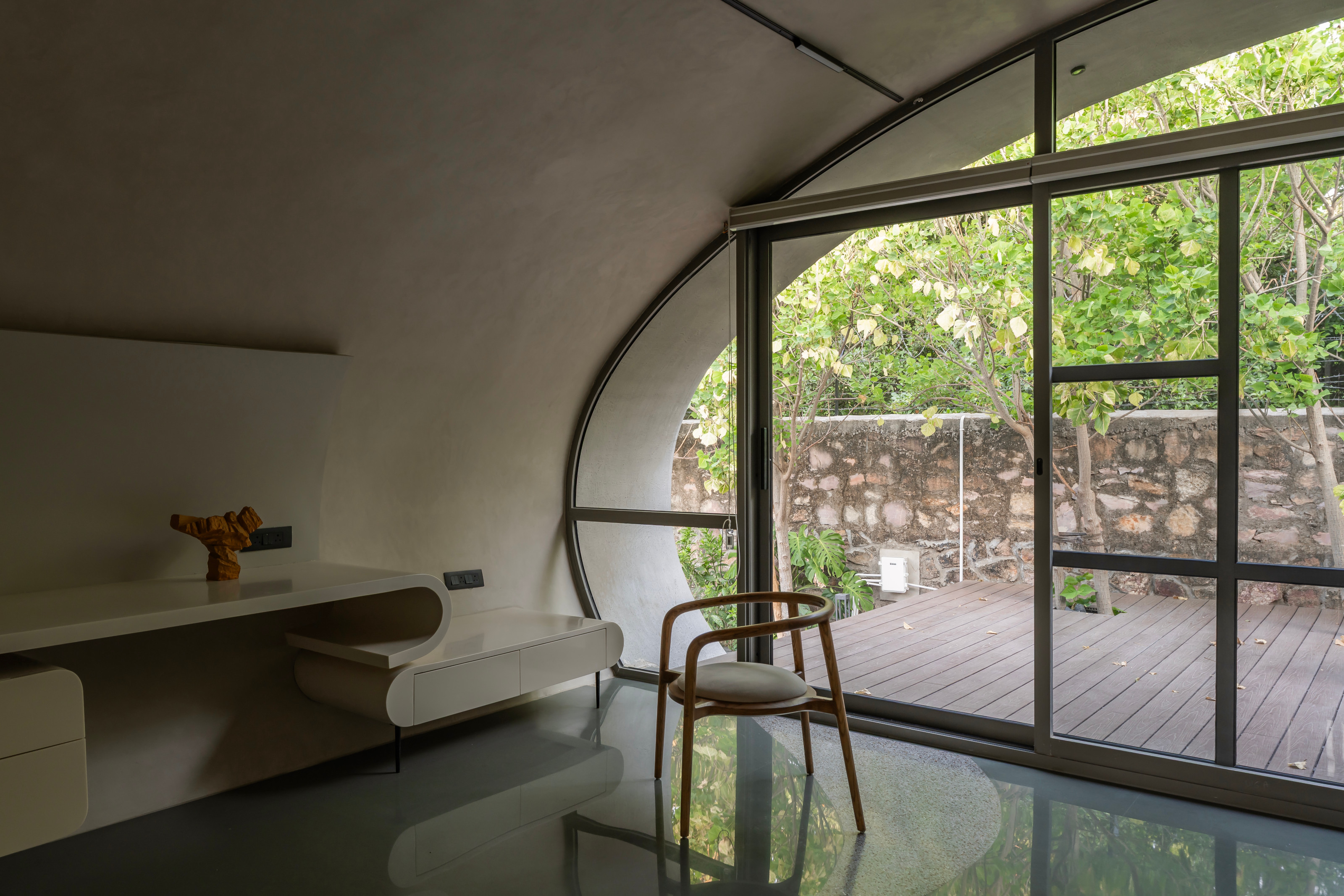 View of a bedroom suite at the Carapace House