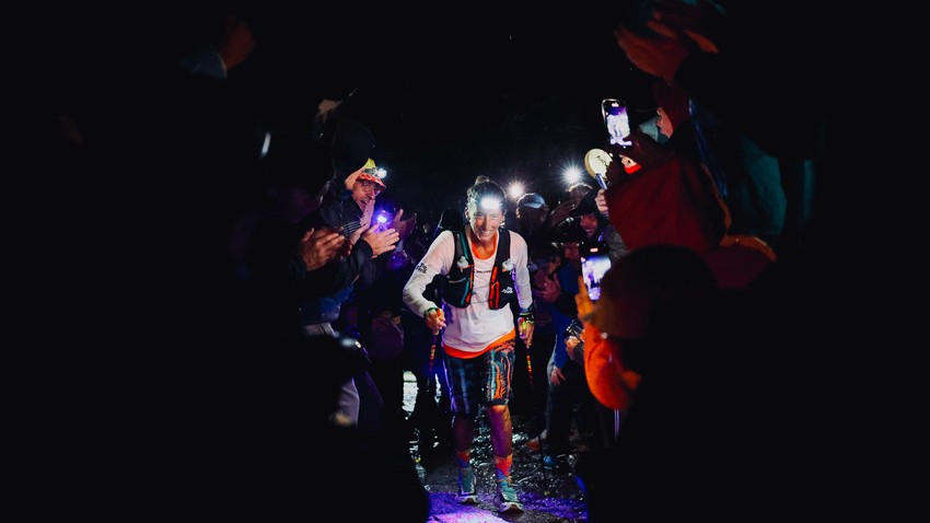 Courtney Dauwalter climbing in the UTMB 2025