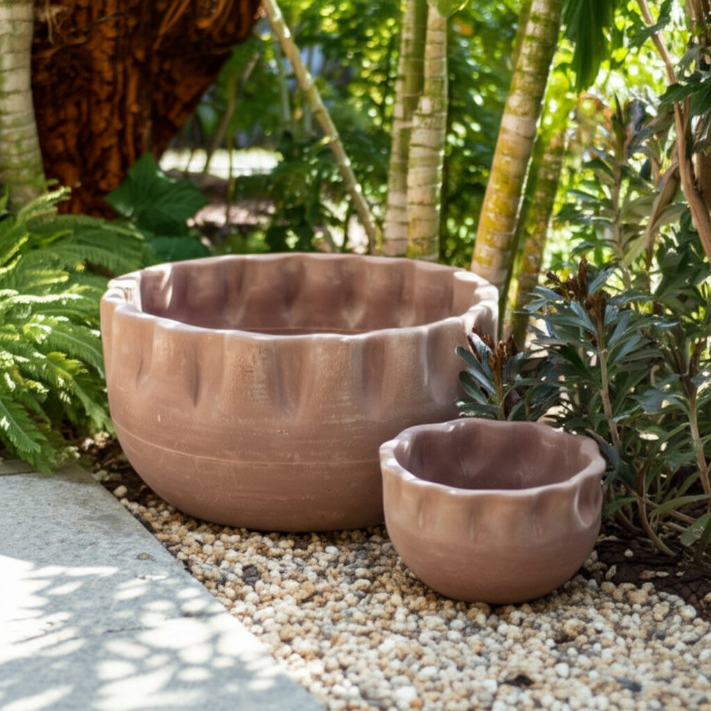 Freeport Park&amp;reg; Pottery Terracotta Planters - Decorative Sculpted Design, Handcrafted Modern Style, Versatile Durable Construction - Set of 2 | Wayfair