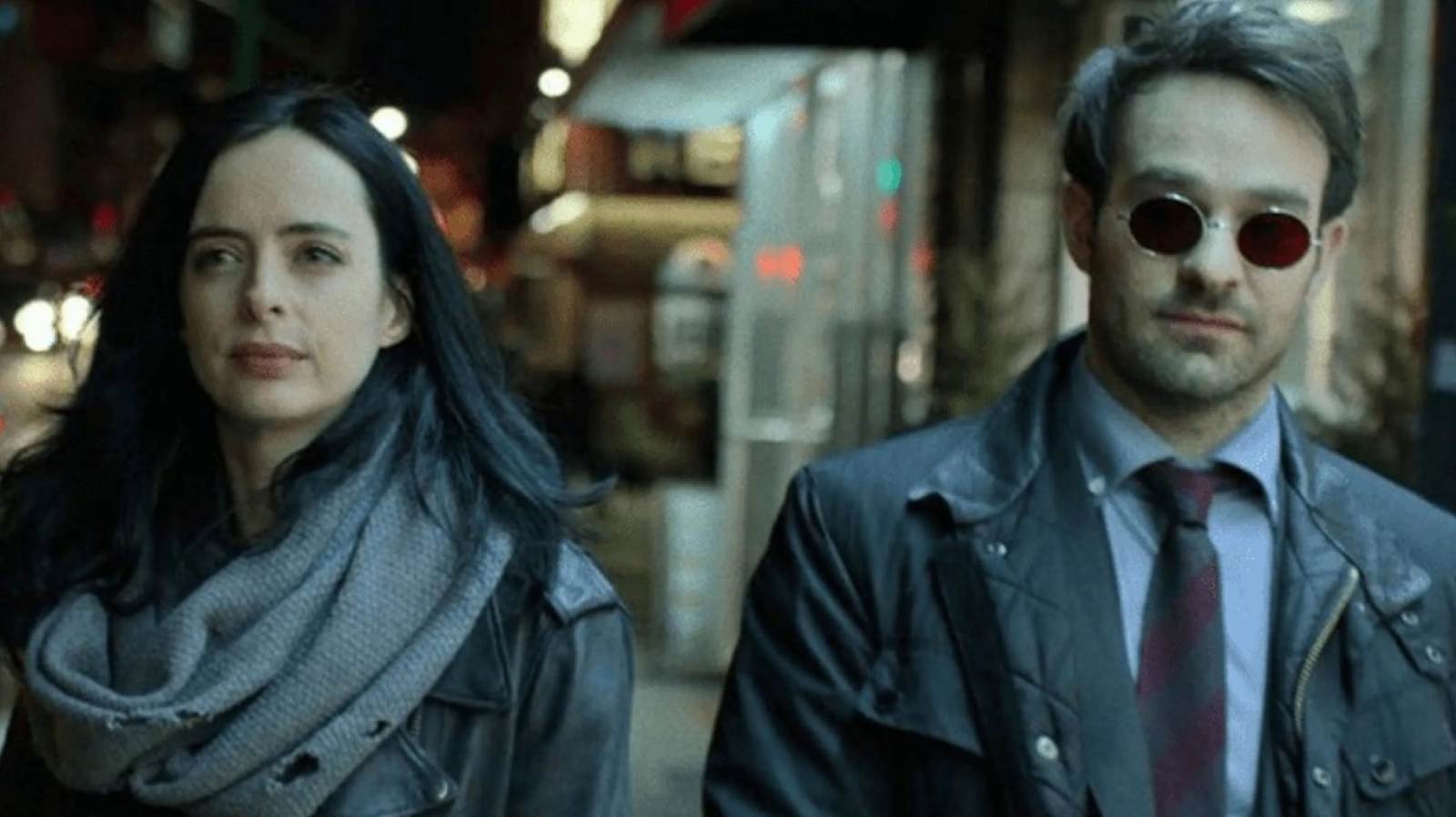Jessica Jones and Matt Murdock walking down a street together