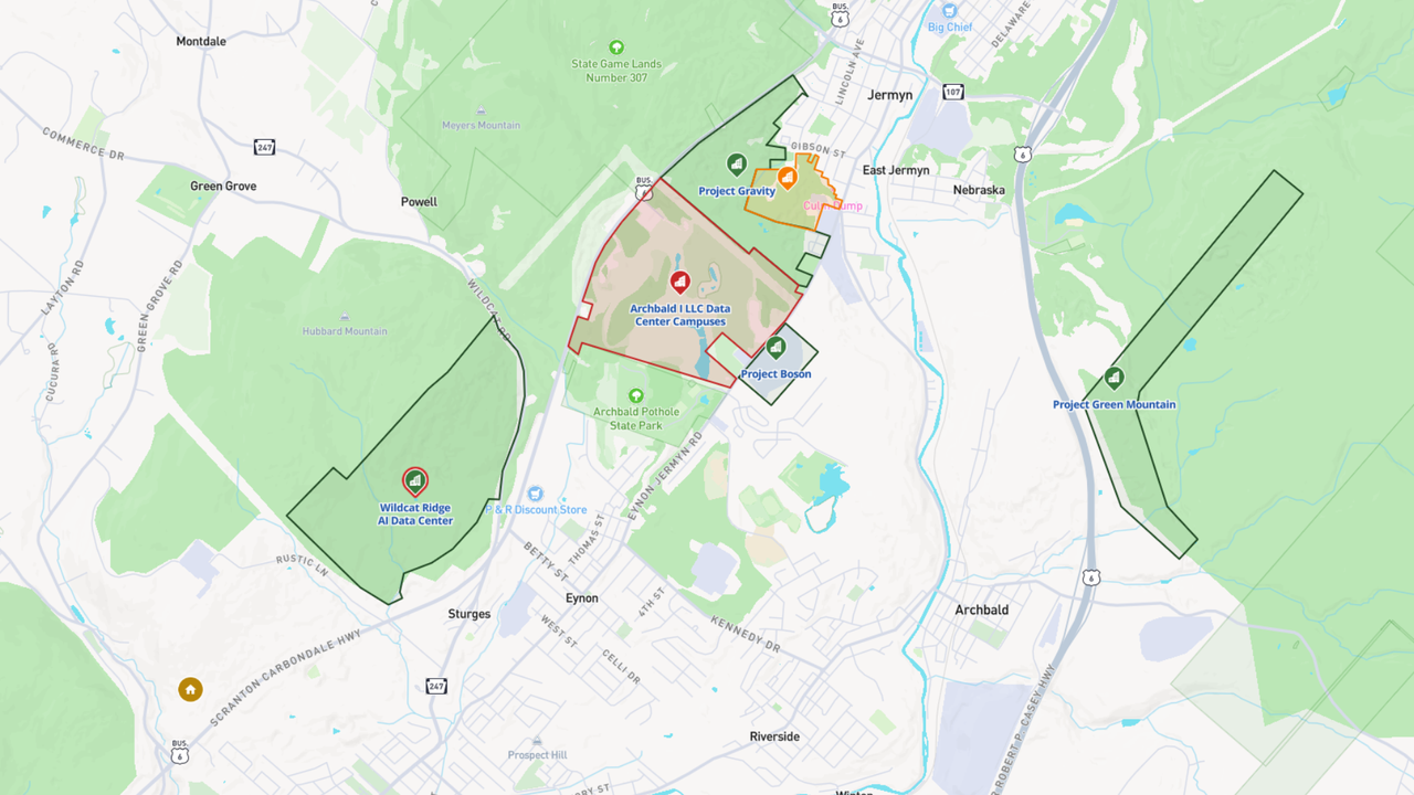proposed data centers in Archbald, Pennsylvania