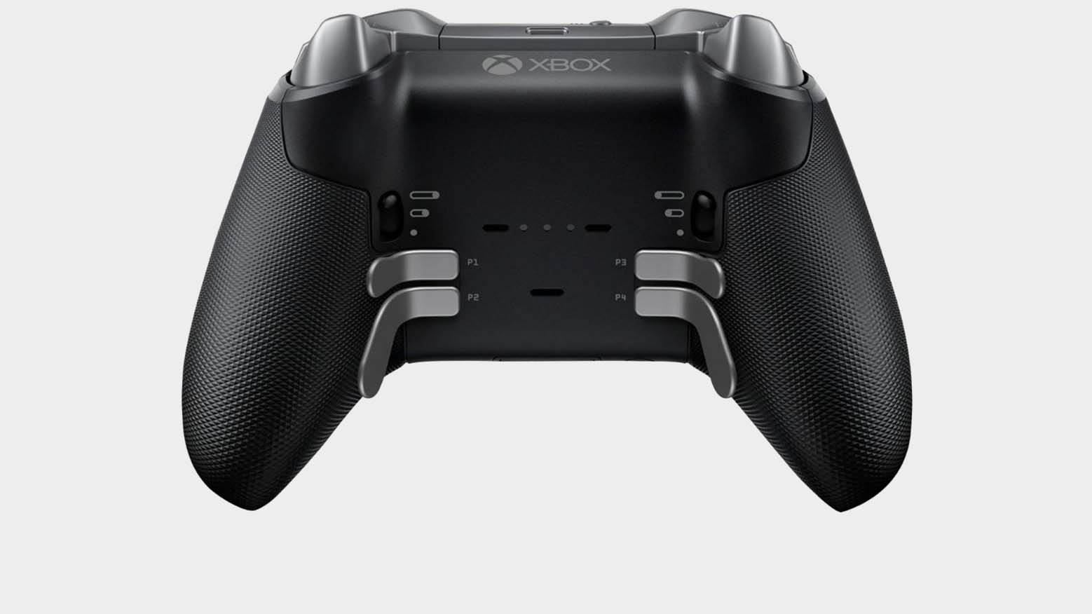 Xbox Elite Wireless Controller Series 2 from behind with the triggers on show on a grey background