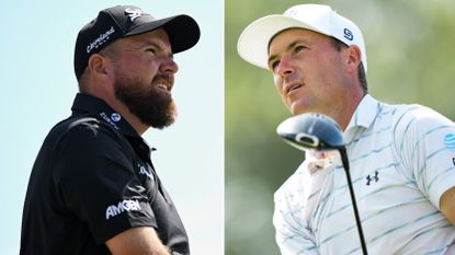 Shane Lowry and Jordan Spieth look in the air after a tee shot