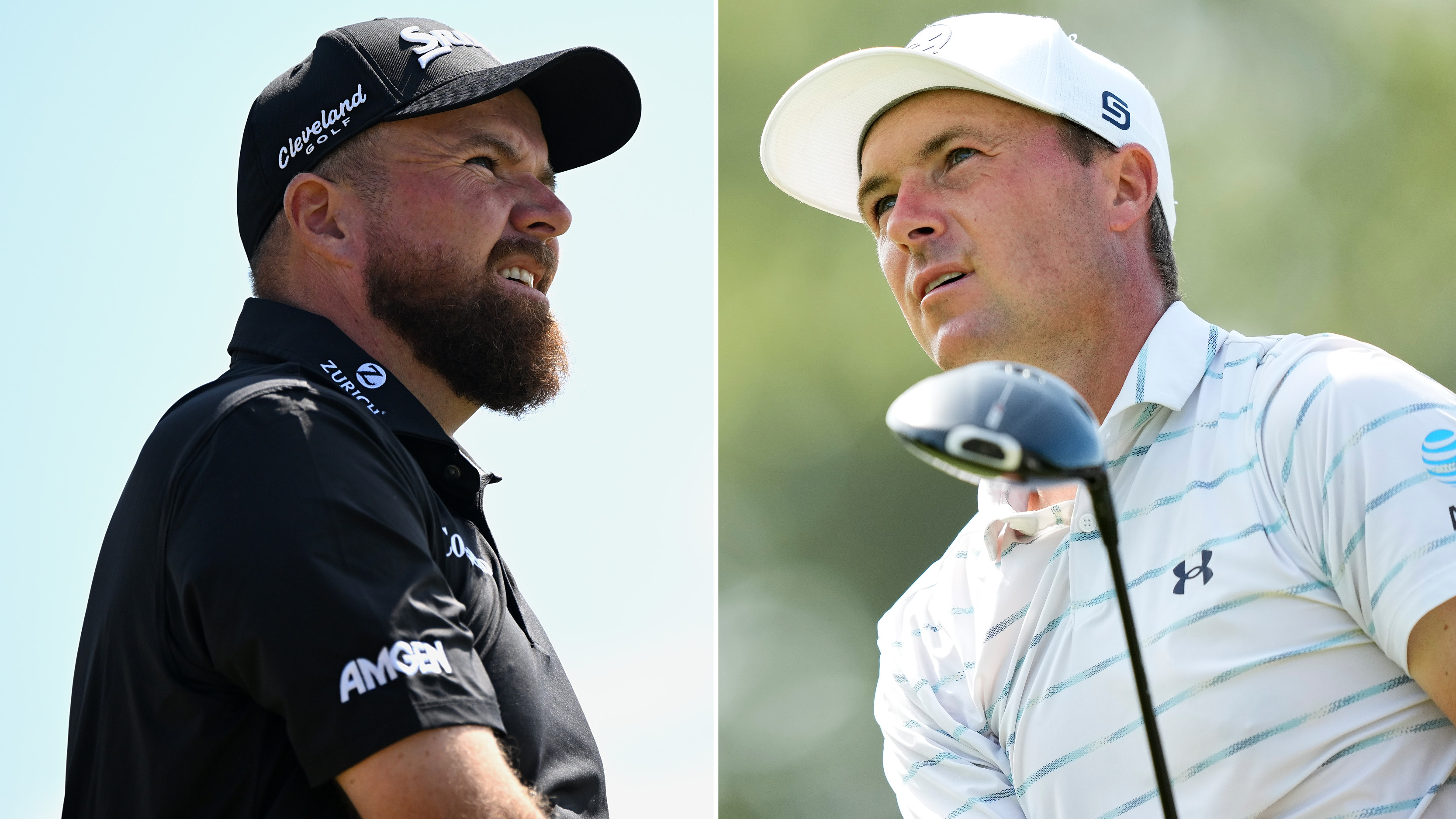 Shane Lowry and Jordan Spieth look in the air after a tee shot