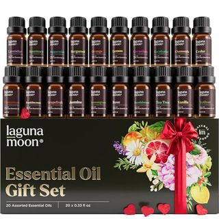 Essential Oils Set - 20 bottles of oils in black gift set box with red bow 