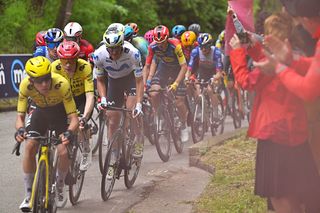 VELIKO TARNOVO, BULGARIA - MAY 09: Javier Romo of Spain and Team Movistar competes during the 109th Giro d'Italia 2026, Stage 2 a 221km stage from Burgas to Veliko Tarnovo / #UCIWT / on May 09, 2026 in Veliko Tarnovo, Bulgaria. (Photo by Tim de Waele/Getty Images)