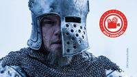 Still from The Last Duel featuring Matt Damon in knight's armour