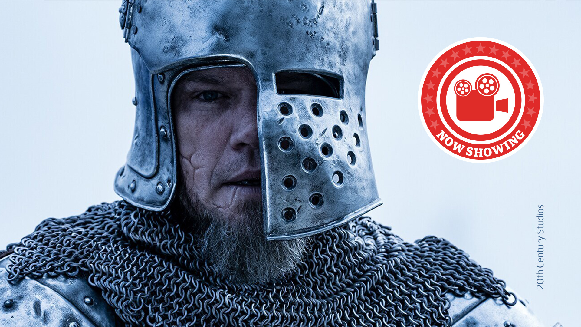 Still from The Last Duel featuring Matt Damon in knight's armour