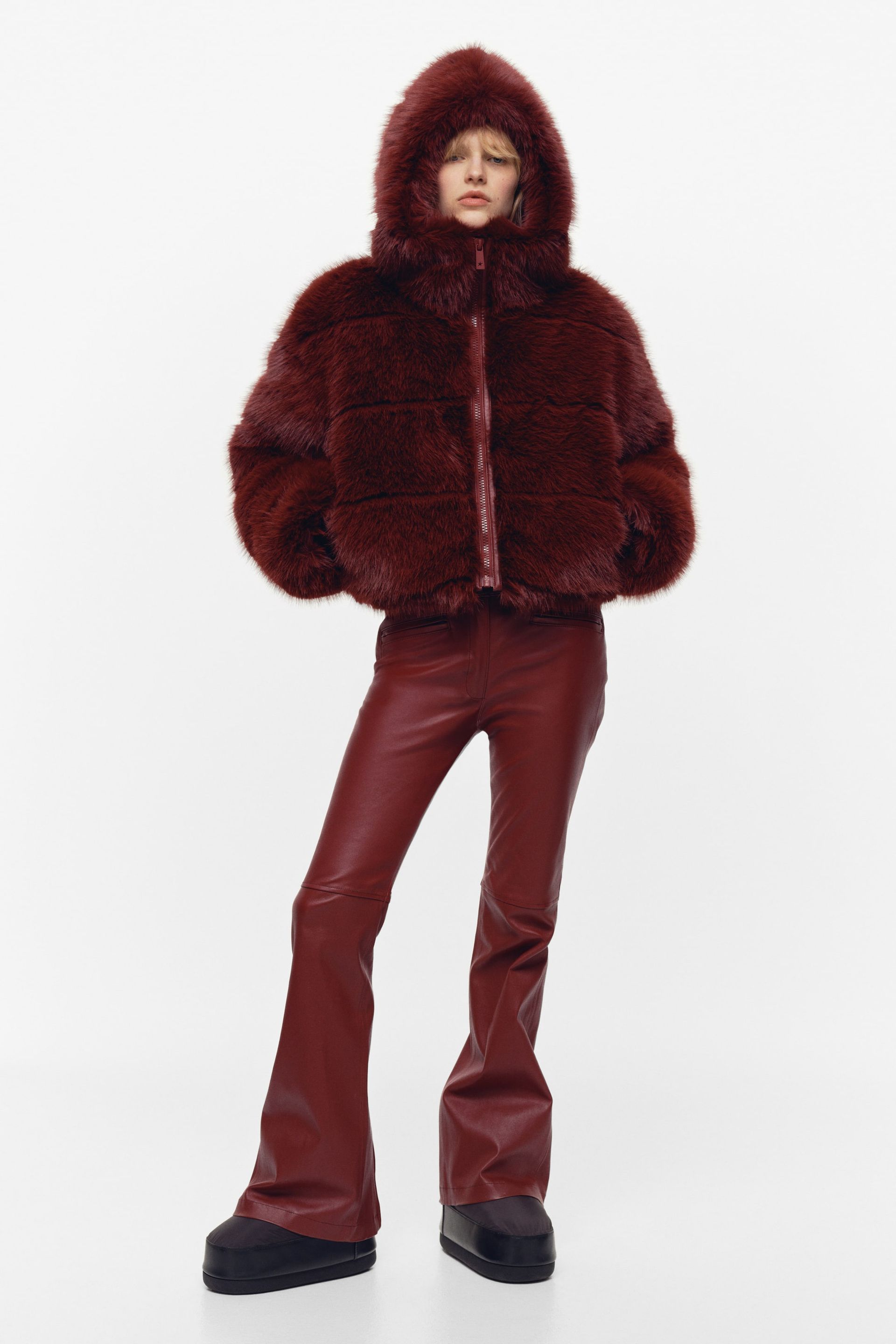 Hooded Down Puffer Jacket - Burgundy