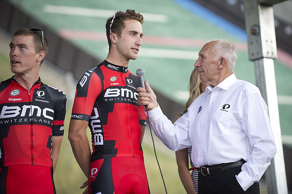 Taylor Phinney (BMC) interviewed on stage at the USA Pro Challenge team presentation