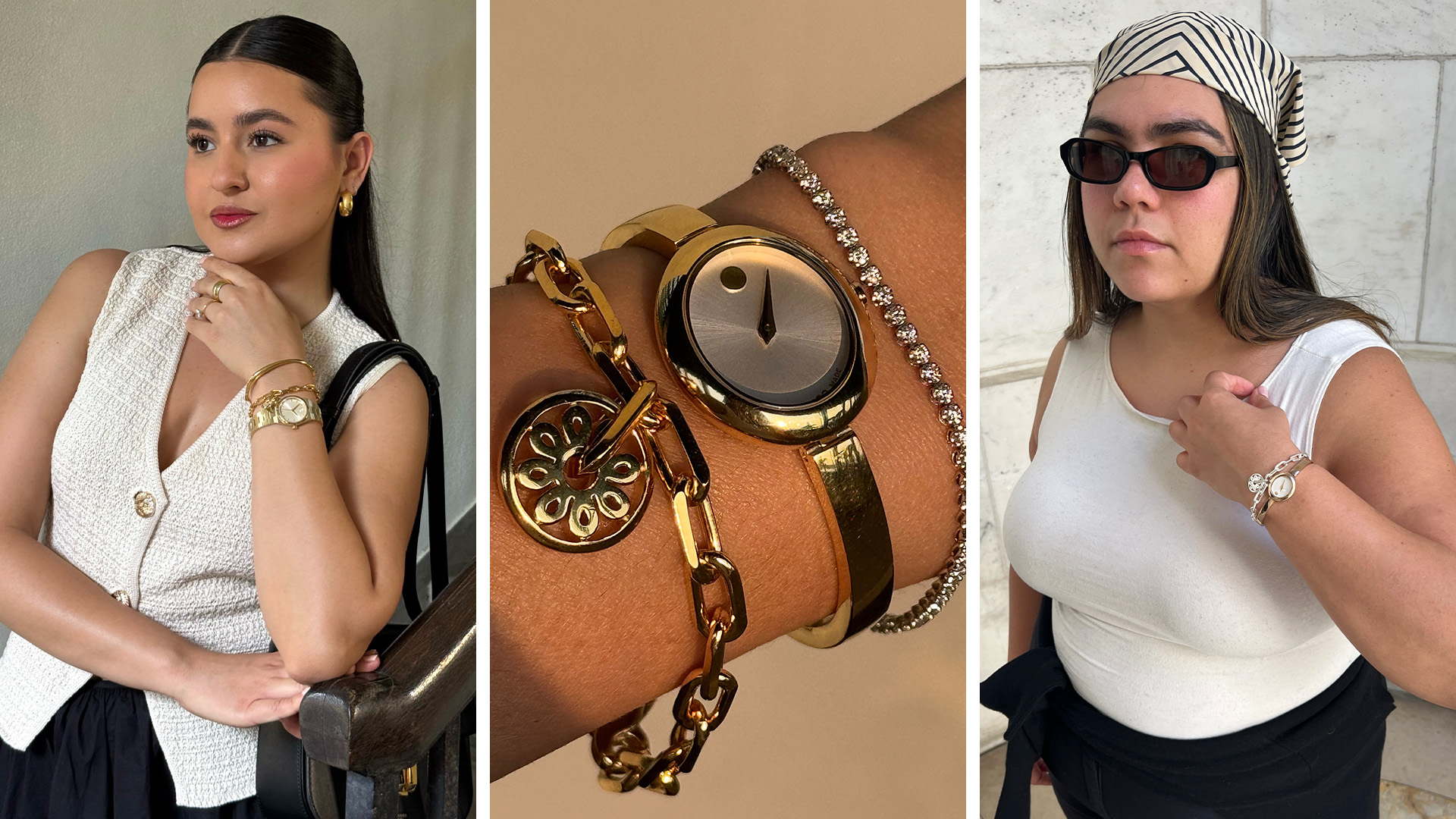 Collage of Women Wearing Movado Watches and Jewelry