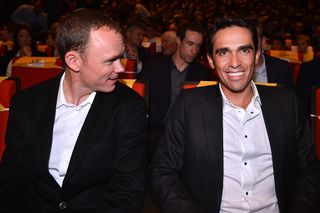 Chris Froome and Alberto Contador enjoying a joke