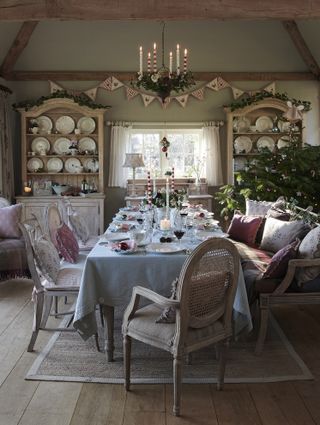 A country cottage style Christmas dining room