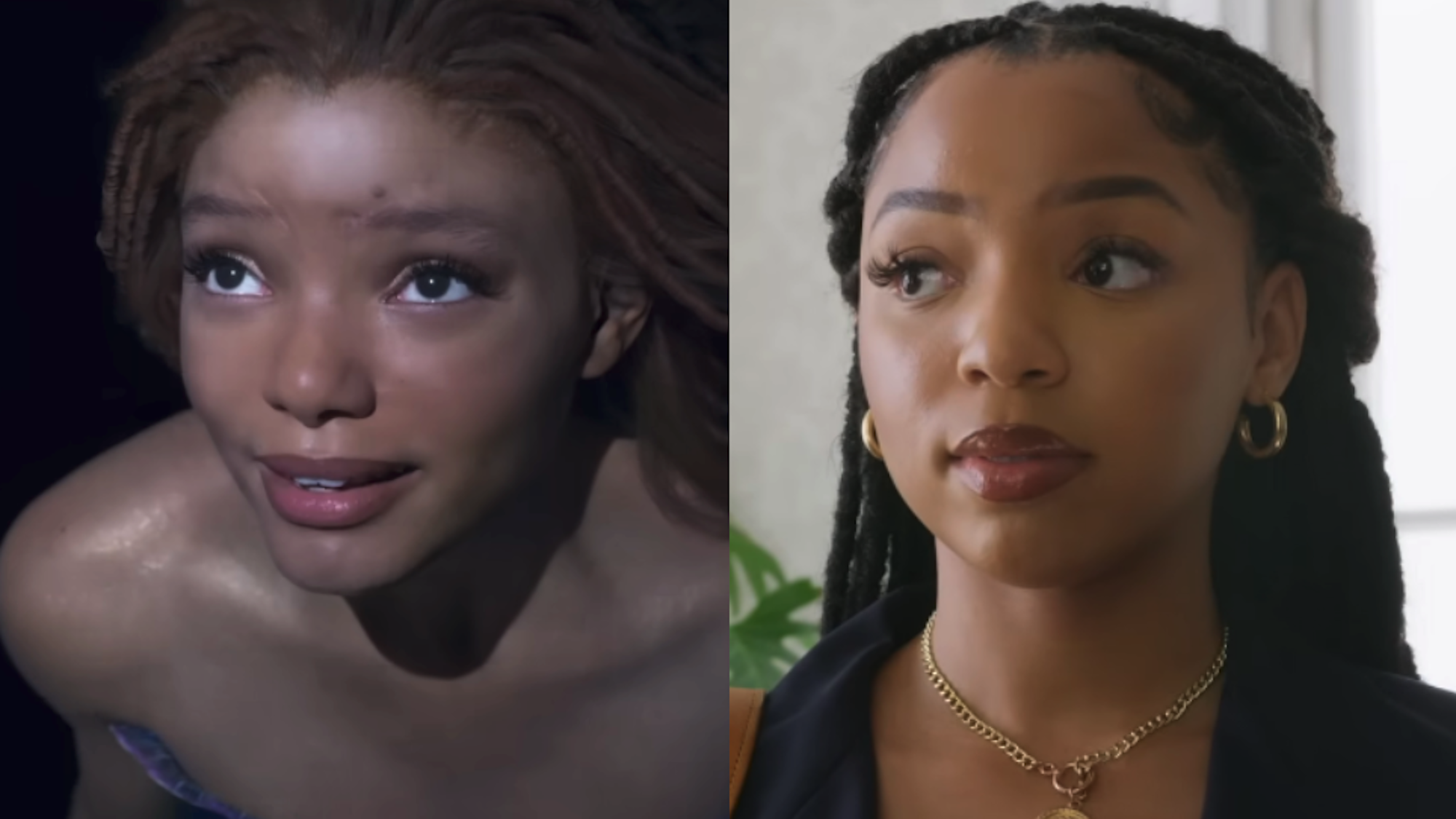 Halle Bailey in The Little Mermaid and Chloe Bailey in Strung 