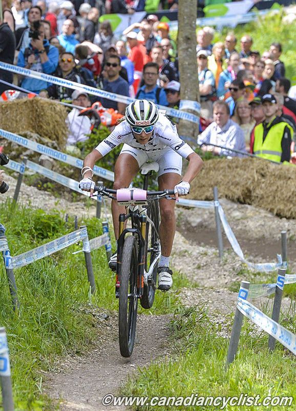 Jolanda Neff (Stoeckli Pro Team) leading on lap 1