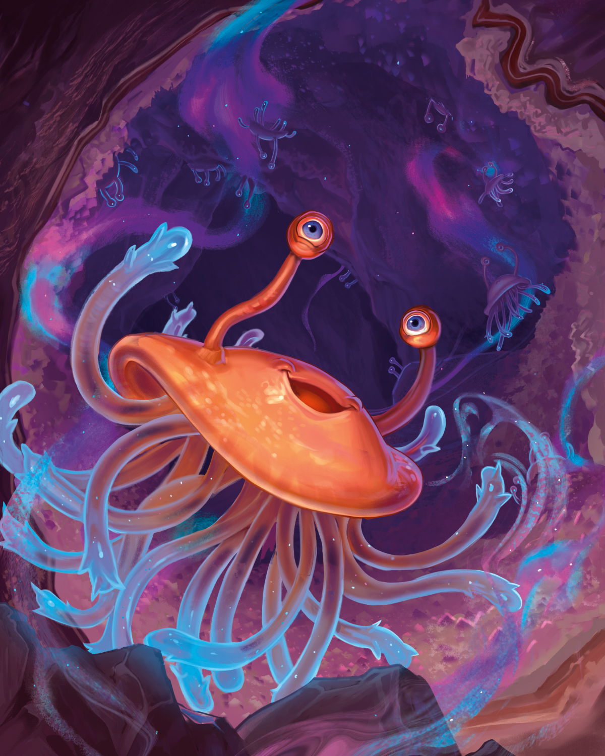 A flumph floats merrily through the Underdark in the 2024 Monster Manual.