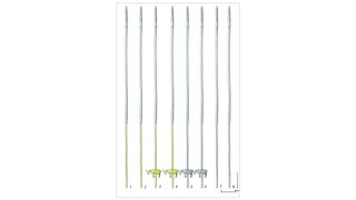 Schematic drawing of the tubes from the Maikop kurgan: 1–2) gold and silver tubes; 3–4) gold and silver tubes with gold bull figurines; 5–6) silver tubes with silver bull figurines; 7–8) silver tubes. Note that this figure shows the objects with the tips pointing upwards, as assumed by previous scholars.