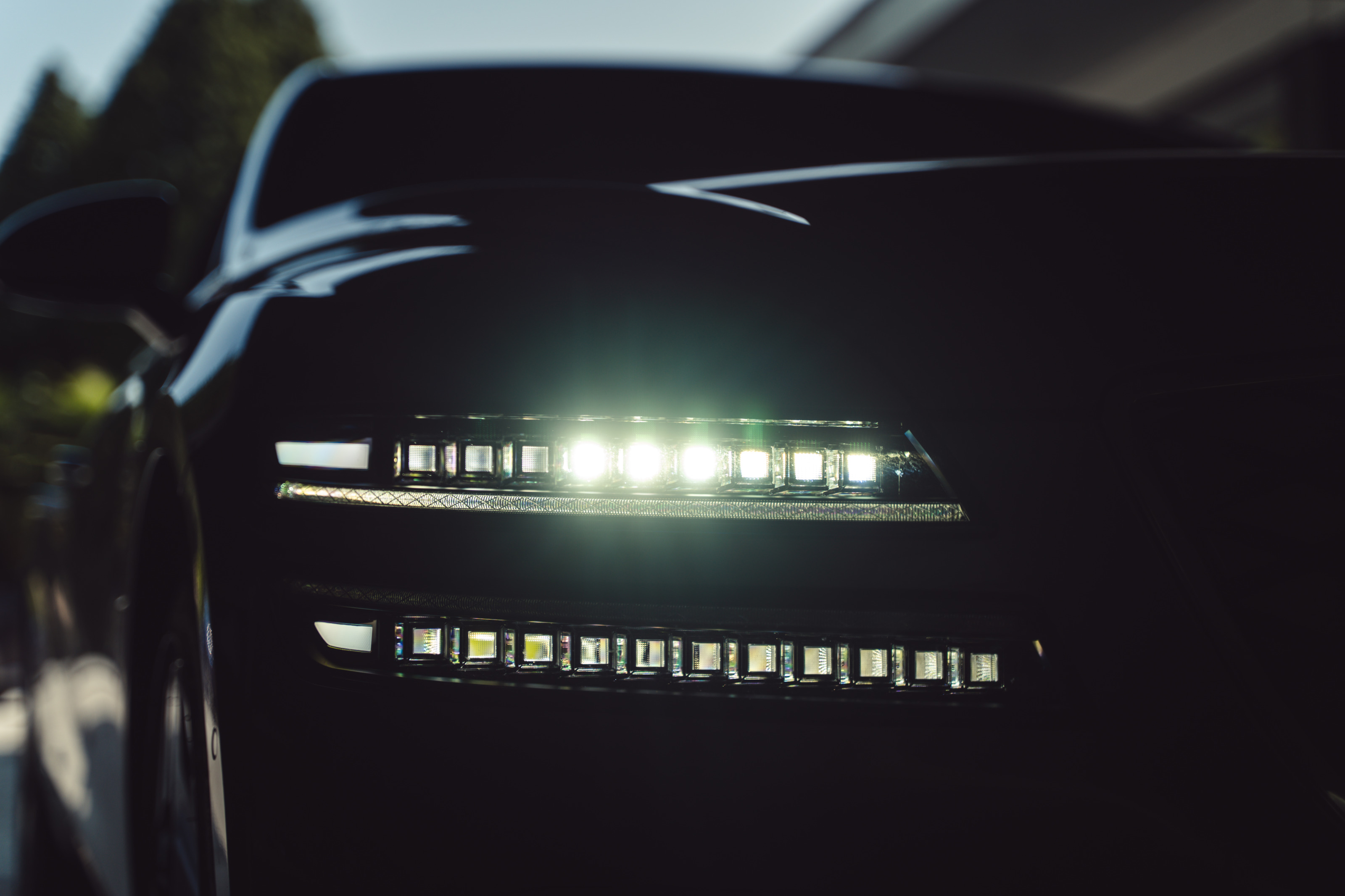 Detail of the Genesis Electrified G80's headlights