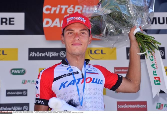 Simon Spilak (Kausha) smiles on the podium, the suffering is over