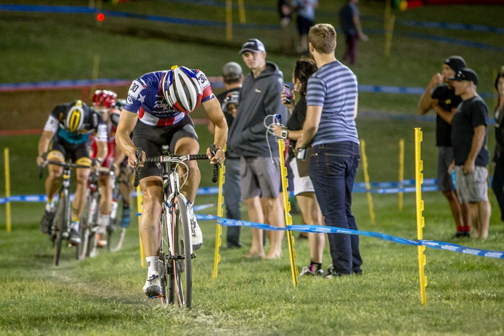 Jeremy Powers (Rapha) looks back to see who is on his wheel