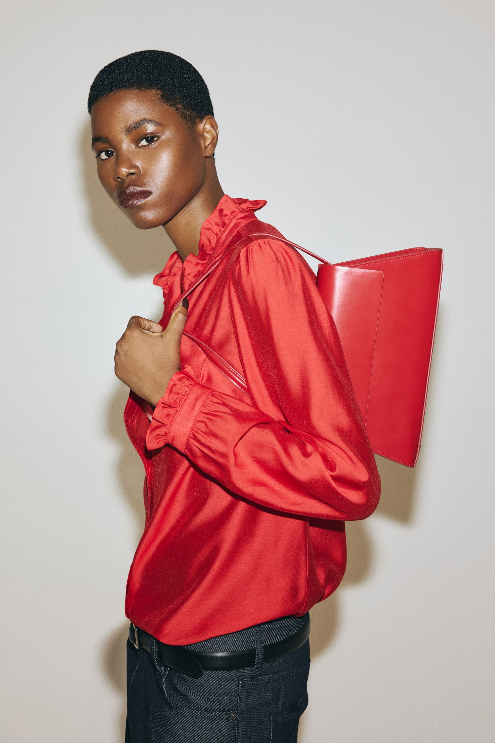 Ruffle-Collar Blouse - Red