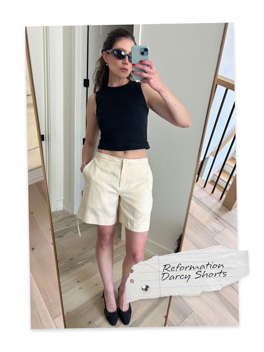 Reformation Darcy shorts try-on