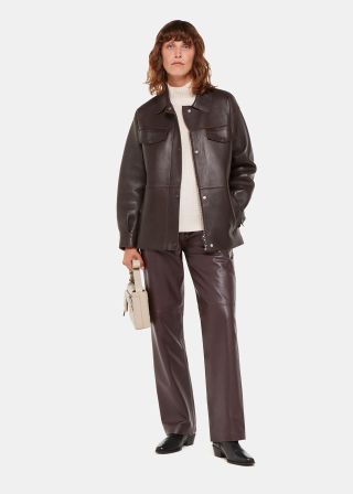 Chocolate Flat Front Leather Trousers