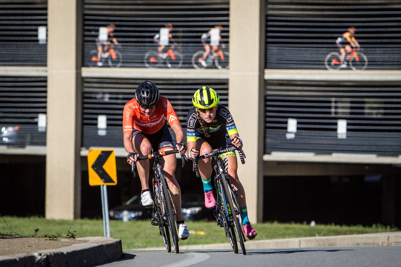 Lauren Stephens (TIBCO) and Erica Allar (Rally) get away from the rest of the field