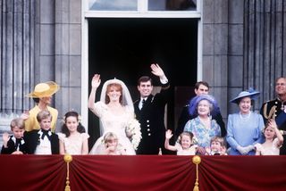 Royal Family on the balcony at Buckingham Palace after the wedding of Prince Andrew and Sarah Ferguson July 1986
